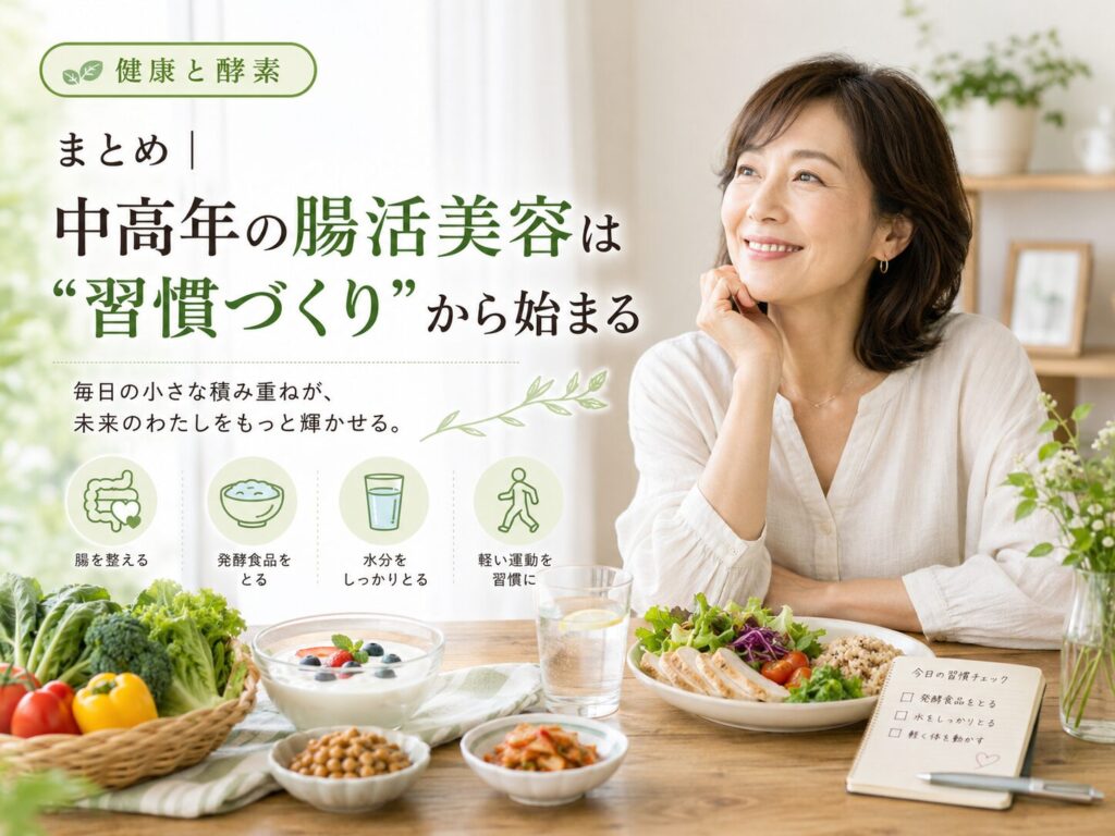 中高年の腸活美容とは?内側からキレイを育てる5つの習慣 12 酵素のちから 腸活美容は習慣作りから