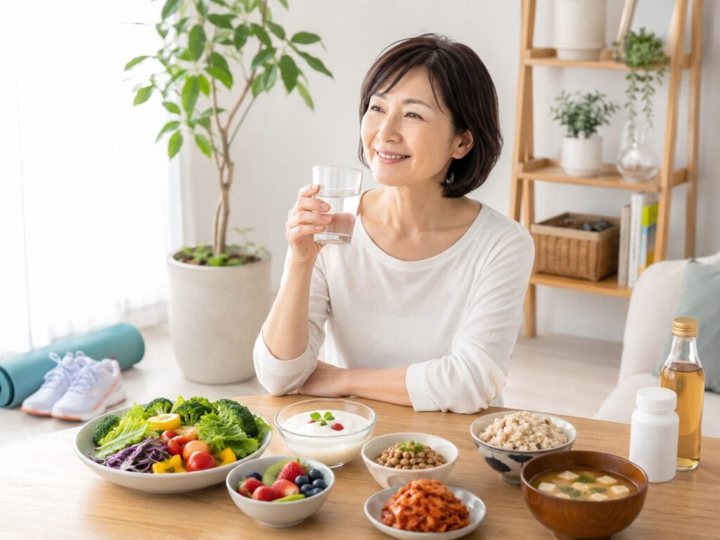 中高年の腸活美容とは?内側からキレイを育てる5つの習慣 4 酵素のちから 腸にやさしい食事をしている中高年女性