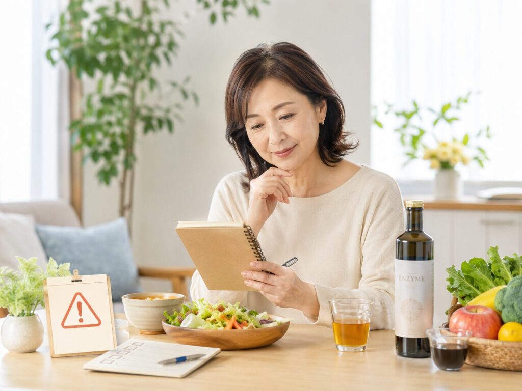 酵素ダイエットの注意点を確認している女性