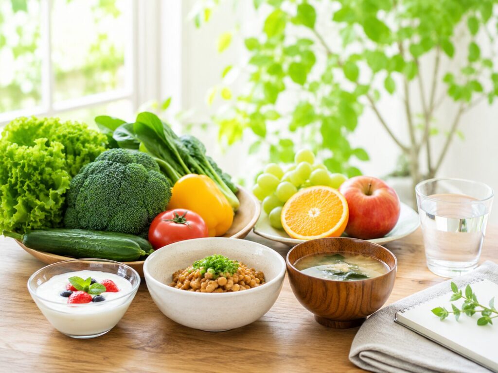 酵素の働きを支える健康的な食事と生活習慣のイメージ