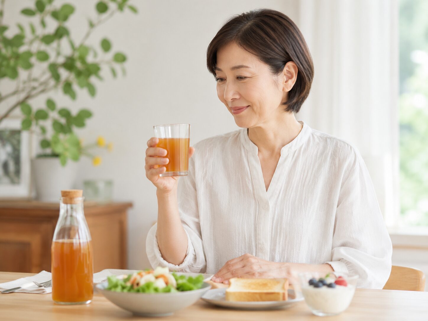 40代・50代のための酵素ドリンクの選び方|体調・目的別に失敗しない5つのポイント 5 酵素のちから 朝の食卓で酵素ドリンクを無理なく続けるイメージ