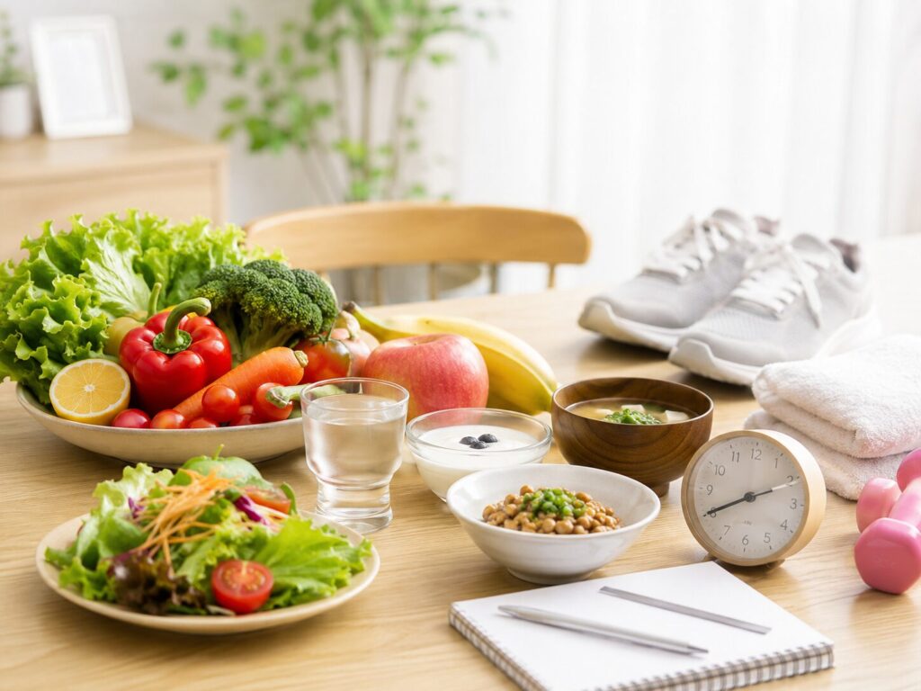 健康的な食事と生活習慣を整えるイメージ