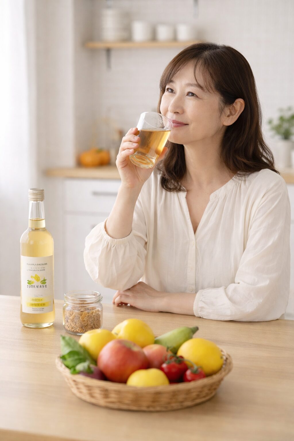優光泉を飲んでいる中高年女性の画像