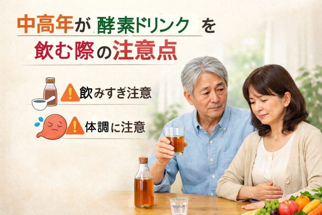 中高年の酵素ドリンクは効果なし?実感できない理由と“見直し方”をやさしく解説 6 酵素のちから 中高年が酵素ドリンクを飲む際の注意点を書いた図