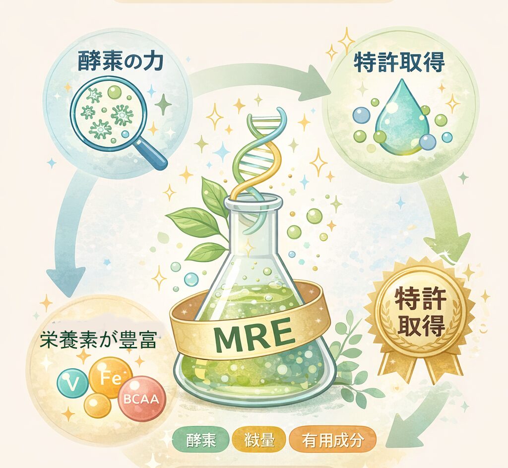 MREビオスの効果は本当?口コミで見えてきた“体の変化”と続け方のポイント(中高年向け) 3 酵素のちから MREビオスの特許成分MRE