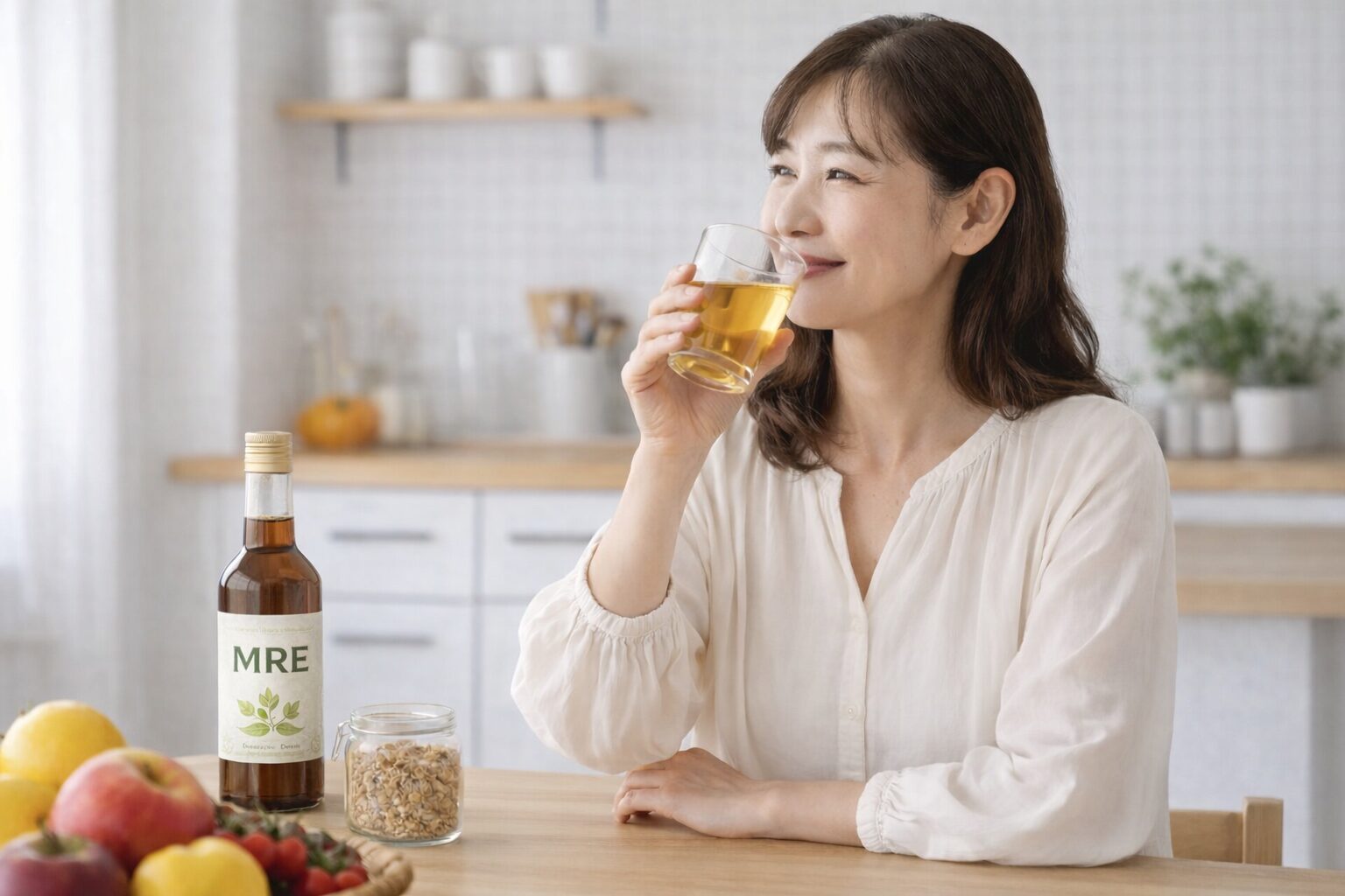 MREビオスの効果は本当?口コミで見えてきた“体の変化”と続け方のポイント(中高年向け) 22 酵素のちから MREビオスを飲む中高年女性