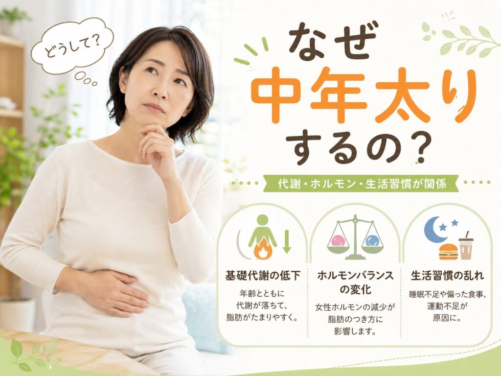 何故、太るのかと考えている中年女性