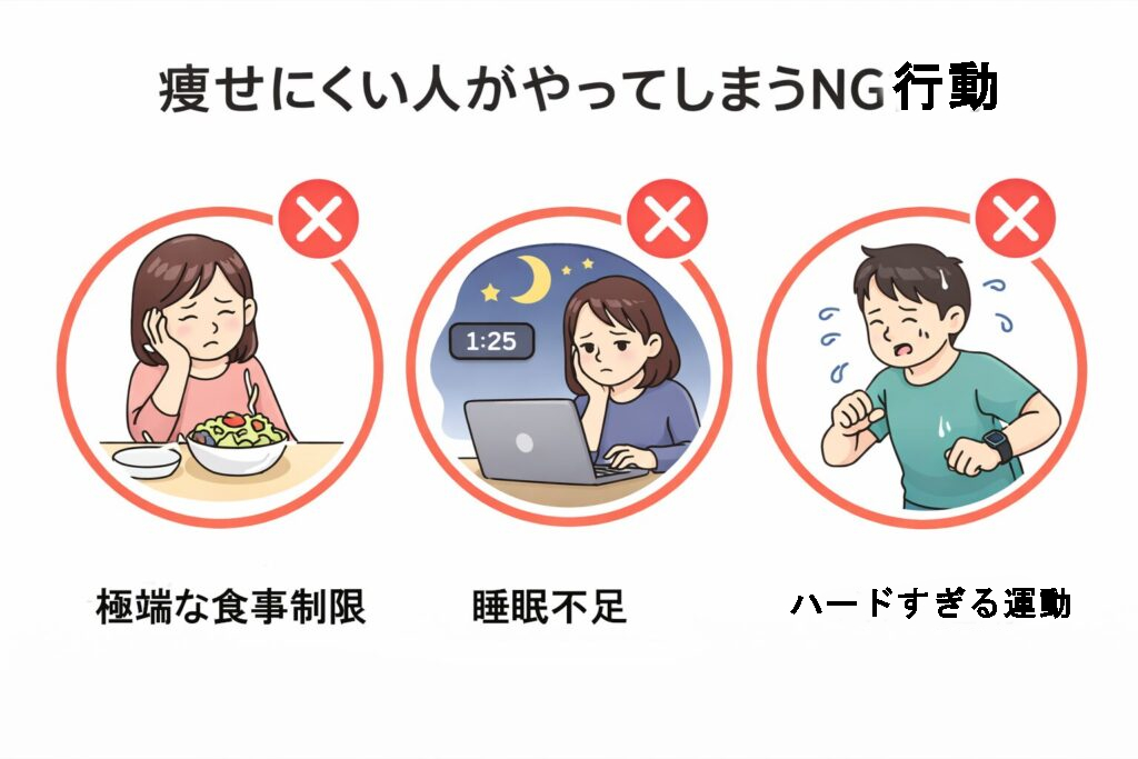 中高年のダイエットで痩せない理由とは?代謝・ホルモン・生活習慣の見直しポイント 3 酵素のちから 痩せにくい人がやってしまうNG行動