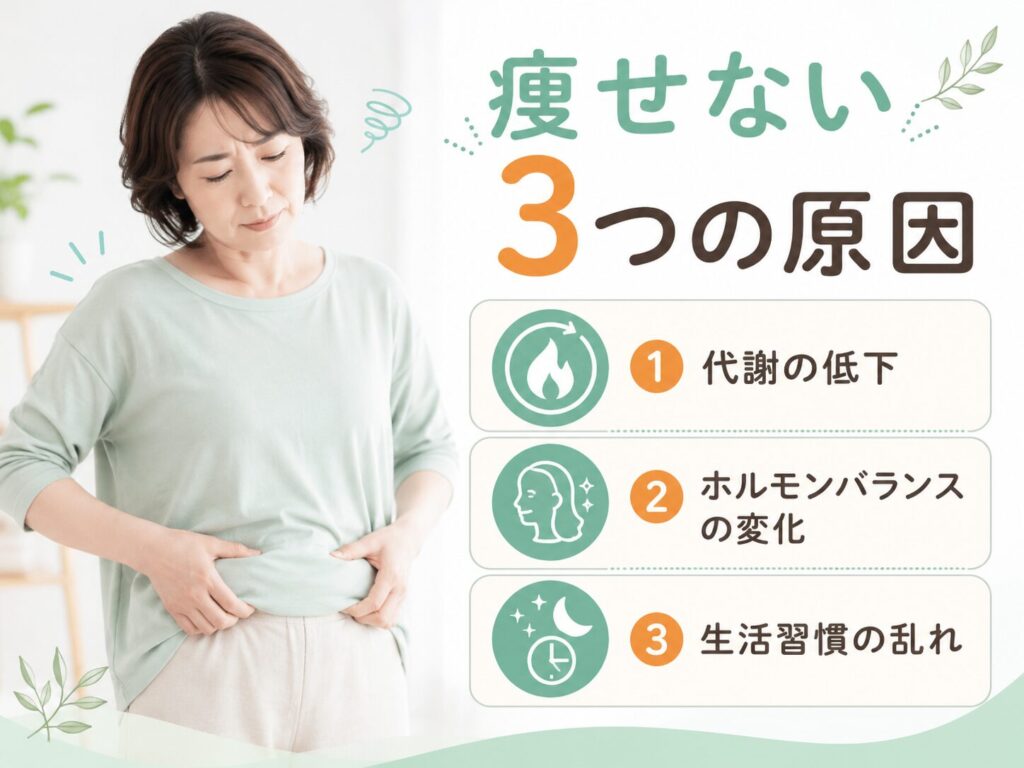 中高年のダイエットで痩せない理由とは?代謝・ホルモン・生活習慣の見直しポイント 2 酵素のちから 痩せない3つの原因