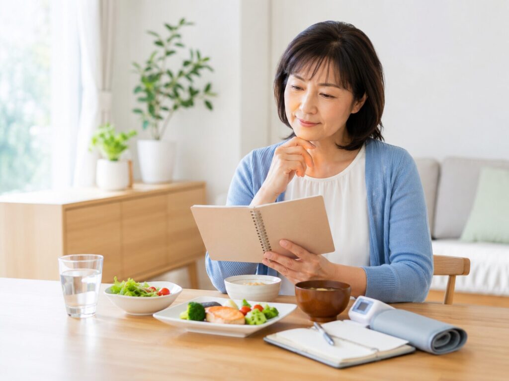 中高年の生活習慣病予防|今日から見直したい5つの生活習慣 5 酵素のちから 生活習慣病予防の注意を確認する女性
