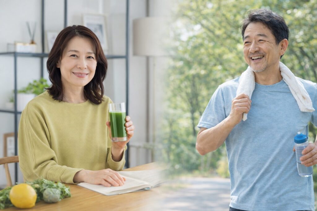 酵素ドリンクの効果を実感している中高年