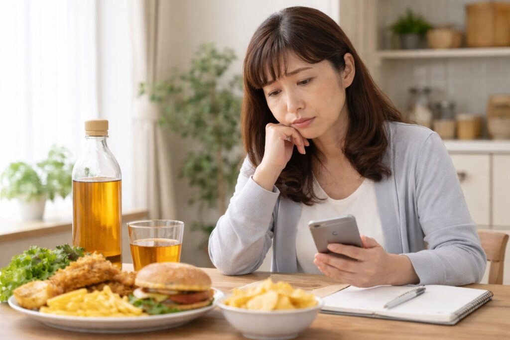 酵素ドリンクを飲んでいるのに効果を感じられず悩む中高年女性