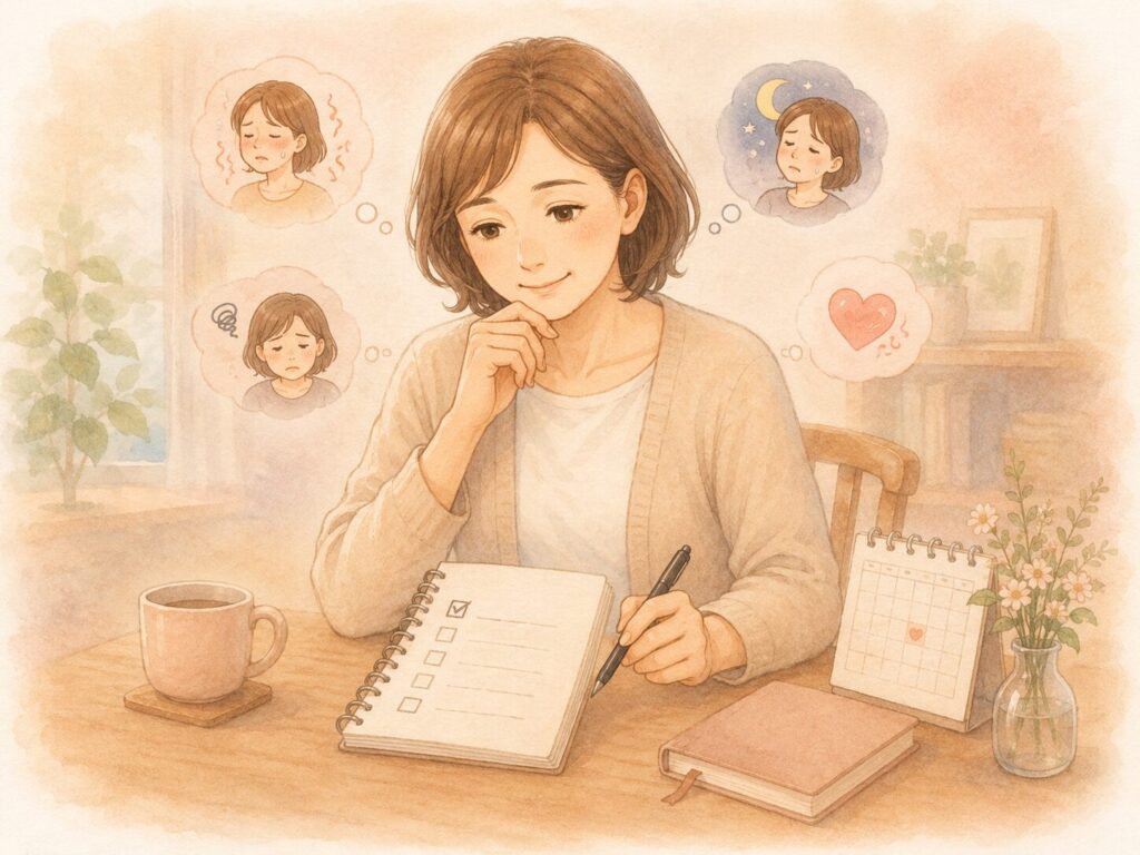 更年期障害のセルフチェックをする女性