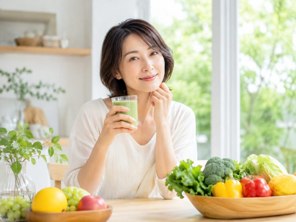 キッチンでリラックスする女性