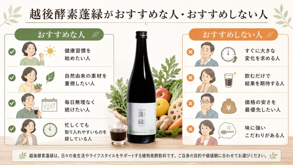 越後酵素蓬緑をおすすめする人、しない人
