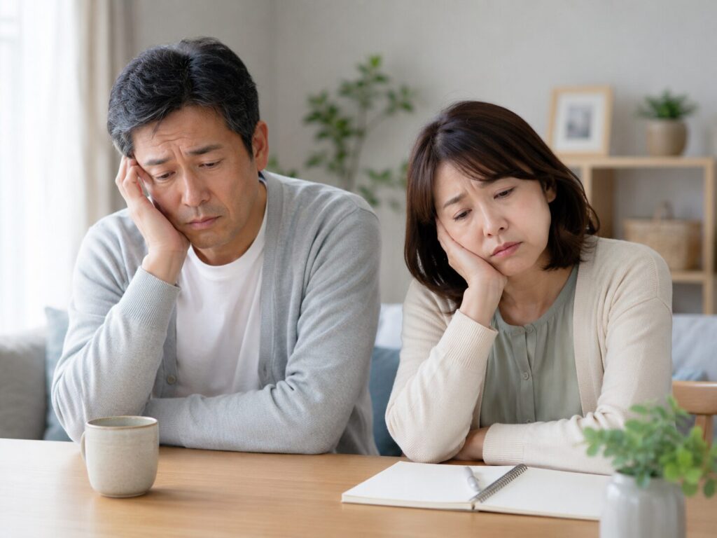 落ち着いた部屋での疲れた二人