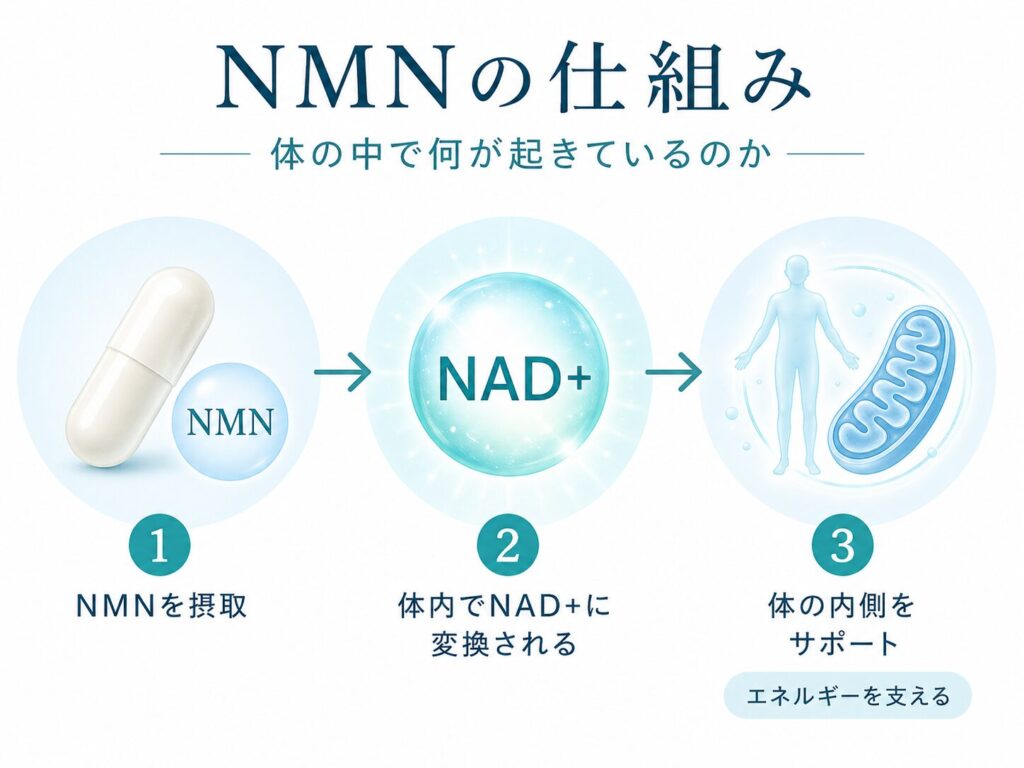 NMNの効果と仕組みをわかりやすく解説|体の内側でどう働くのかを整理 3 酵素のちから NMNの仕組み