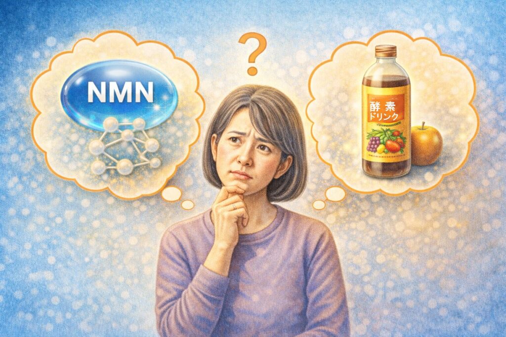 NMNと酵素ドリンクのどちらが良いか悩んでいる女性