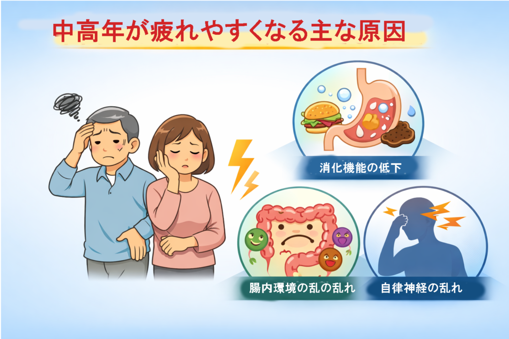 中高年 疲れやすい原因と対策|最近疲れやすい…を酵素で整える5つの改善法 2 酵素のちから 中高年 疲れやすくなる原因