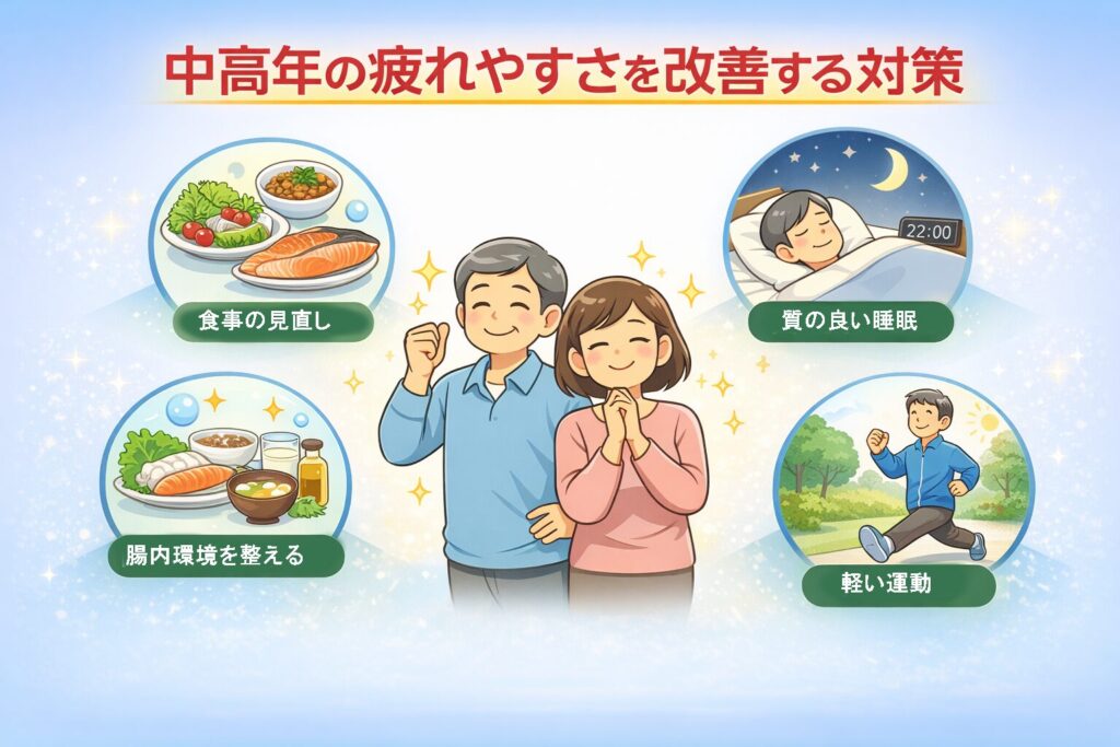 中高年 疲れやすい原因と対策|最近疲れやすい…を酵素で整える5つの改善法 3 酵素のちから 中高年 疲れやすさ 改善する対策