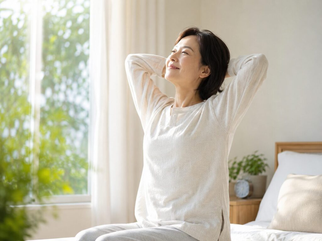 中高年の睡眠の質を改善するには?疲れを残さない体づくりと快眠習慣 13 酵素のちから 気持ち良い朝を迎える中高年女性