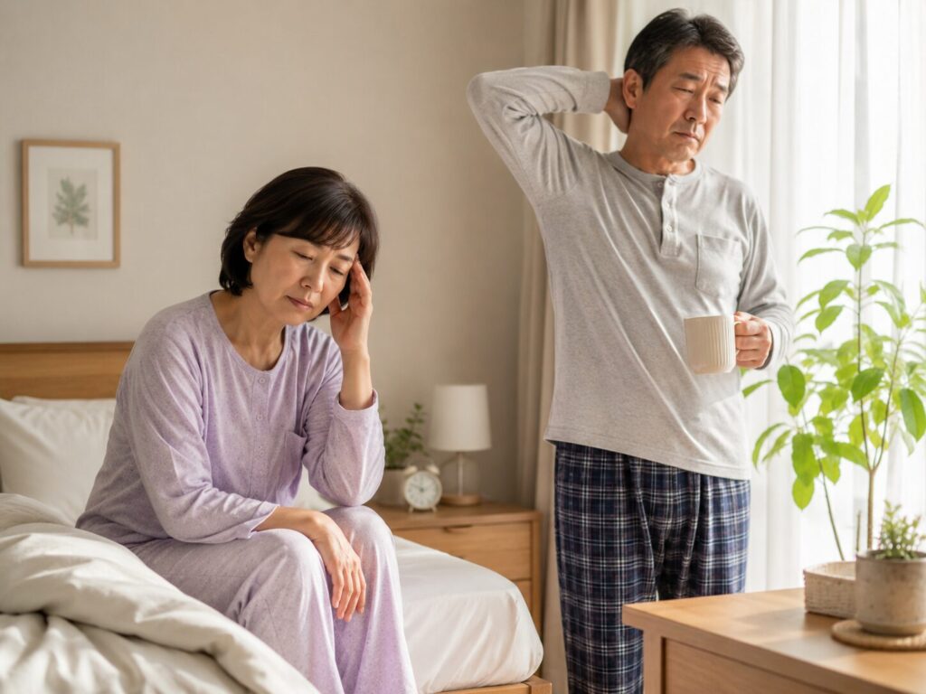 中高年の睡眠の質を改善するには?疲れを残さない体づくりと快眠習慣 3 酵素のちから 朝起きても疲れが残って、少しだるそうにしている中高年男女