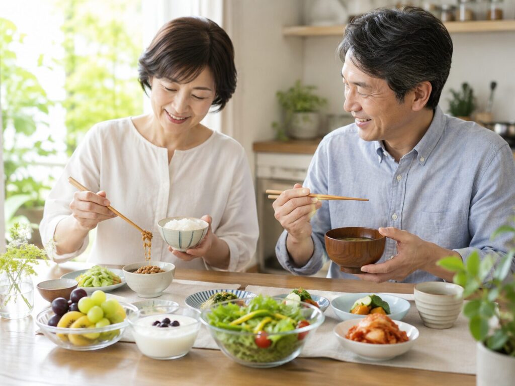中高年の自律神経が乱れる原因とは?疲れやすい・眠れないを整える5つの習慣 7 酵素のちから 食事に気を付けている中高年男女