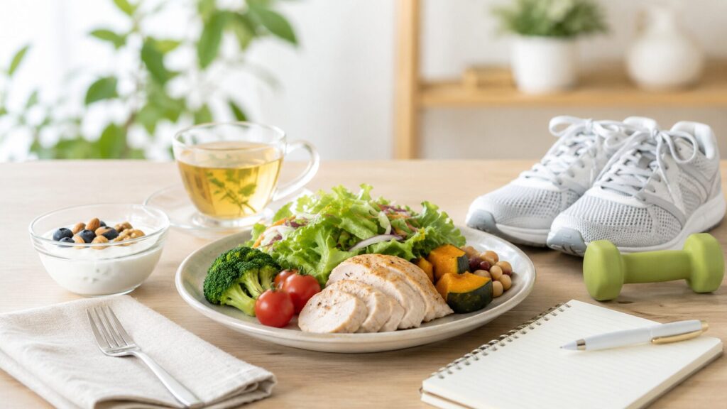 中高年が見直したい食事と運動習慣のイメージ