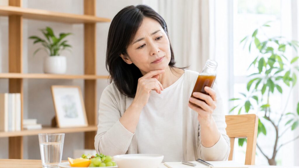 酵素ドリンクが中高年ダイエットに役立つか考える女性
