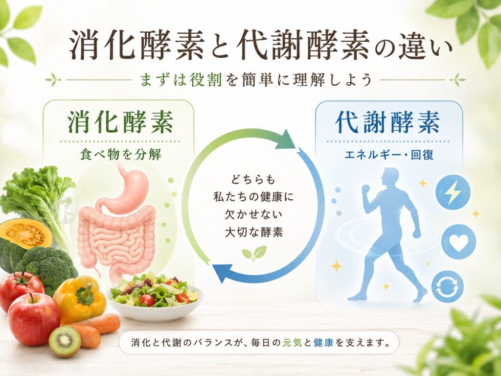 消化酵素と代謝酵素の違いとは?40代から知っておきたい酵素の基本 2 酵素のちから 消化酵素と代謝酵素の違い