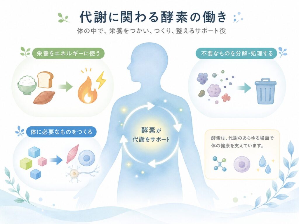 代謝に関わる酵素の働きを示す図