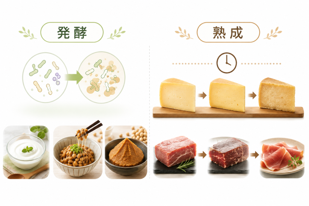 発酵と熟成の違いを示した図