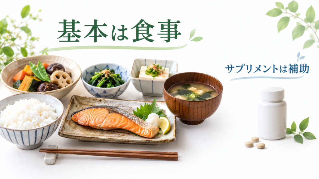 補酵素とは?酵素との違い・種類とビタミンとの関係をわかりやすく解説 8 酵素のちから 食事を基本としてサプリメントを補助的に利用する考え方