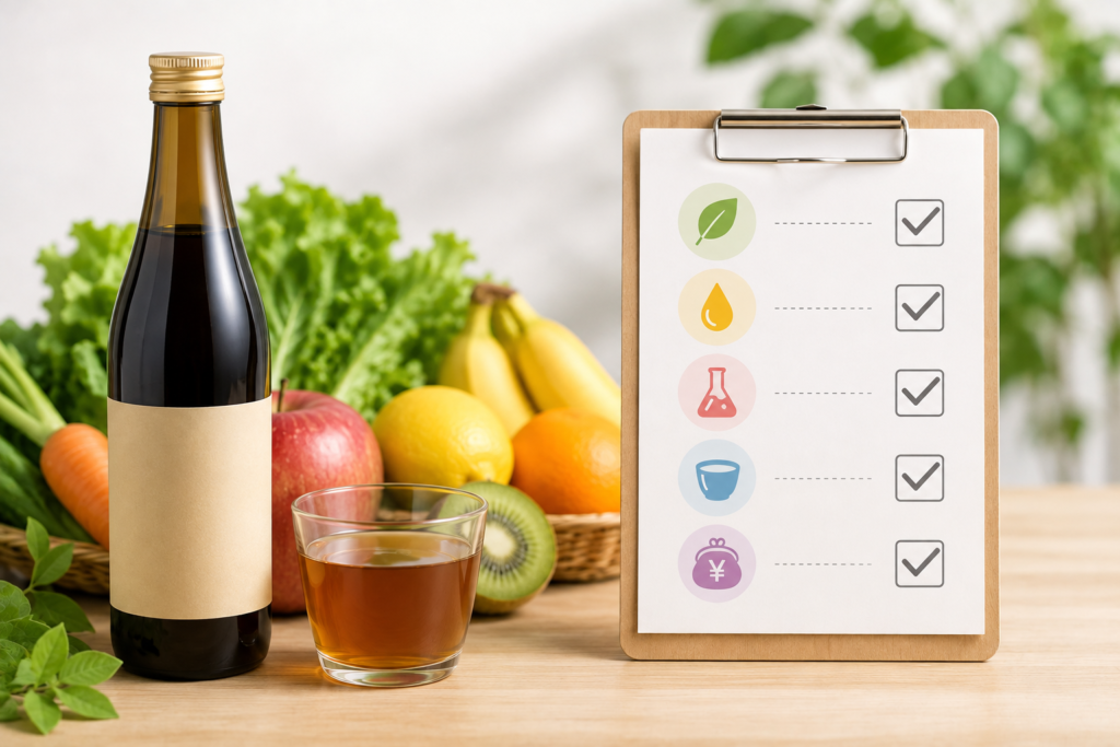 酵素ドリンクに含まれる「酵素」とは?体内酵素との違いをわかりやすく解説 8 酵素のちから 酵素ドリンクを選ぶときに確認したい原材料・製法・飲みやすさ・価格のイメージ