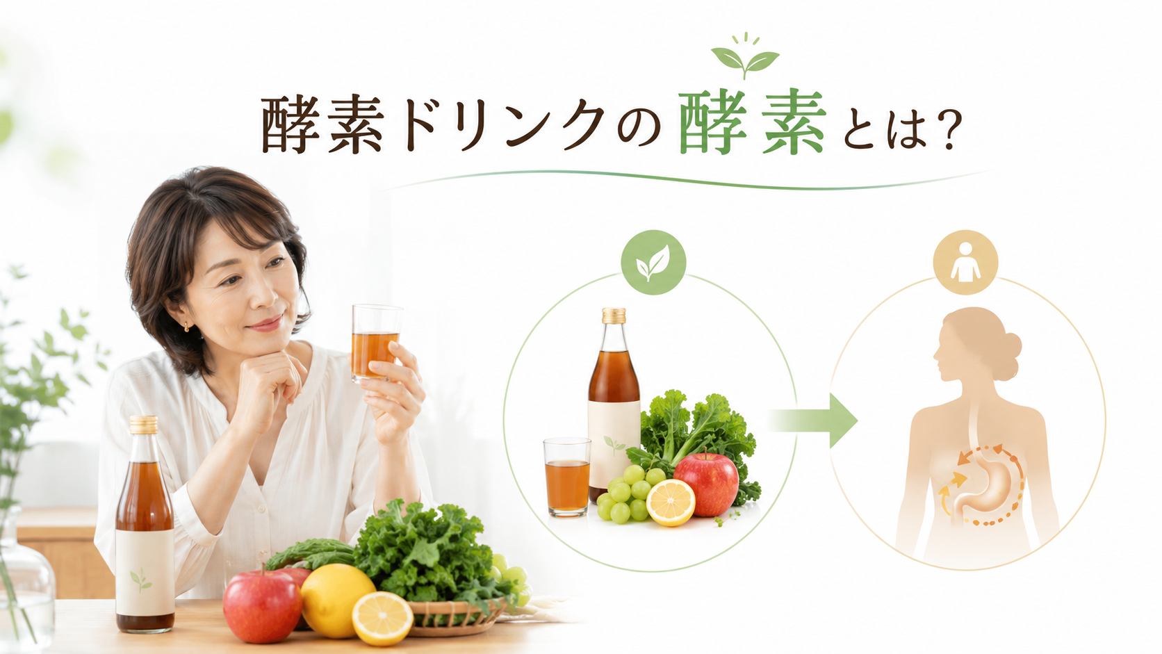 酵素ドリンクと体内で働く酵素の違いを示すイメージ