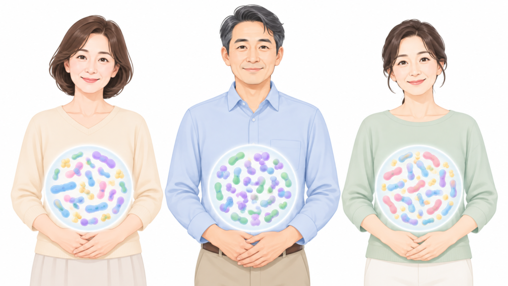 一人ひとり異なる腸内細菌の構成を表したイラスト
