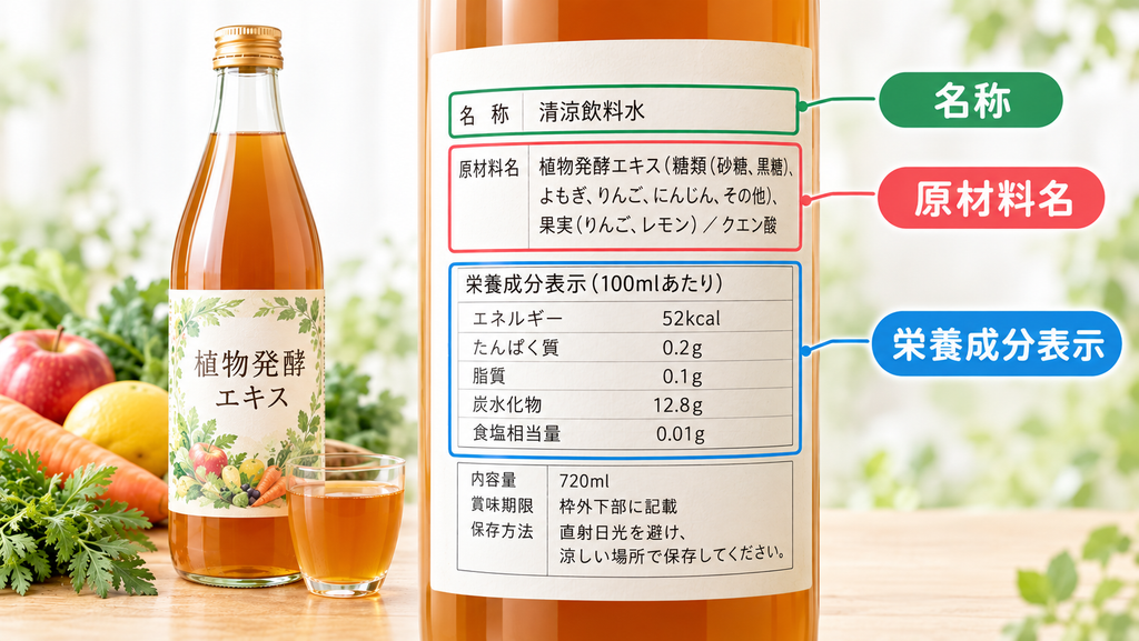 植物発酵エキスとは?酵素ドリンクとの関係と、ラベルで確認したいこと 4 酵素のちから 酵素ドリンクのラベルで確認したい名称・原材料名・栄養成分表示